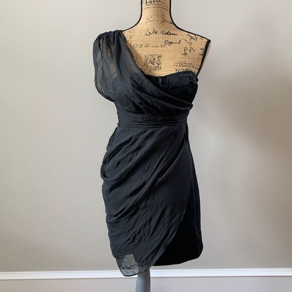 BEBE Black Silk Lined Bustier Dress Sz XS - Picture 2 of 15
